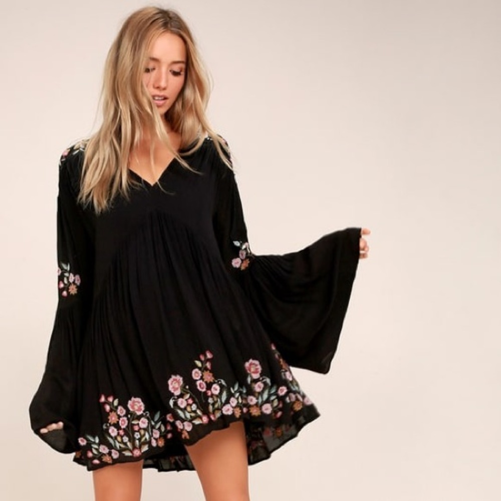 Free People Te Amo Baby Doll Dress Black